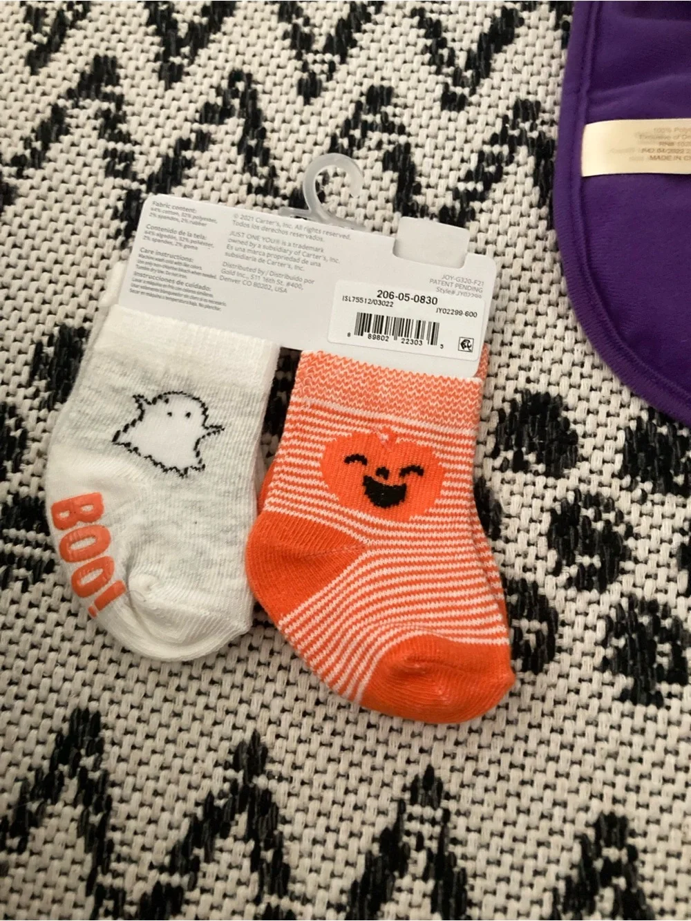 NWT Just One You made by Carter's Baby Halloween Pumpkin & Boo Ghost Crew socks
